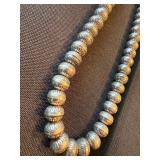 Vintage Graduated Silver Tone Stamped Bead Necklace 17 in Hook Clasp