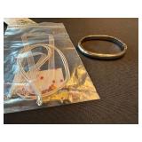 Silver Tone Oval Hinged Bangle Bracelet w Necklace Cords Beads Lot