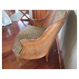 Wood wicker and upholstered chair...