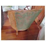 Wood wicker and upholstered chair...