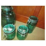 5 Green glass sealing containers...