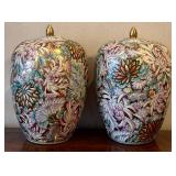 FR - Pair of Chinese Porcelain Ginger Jars - 12 Inches Tall, Chinoiserie Floral Pattern