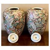 FR - Pair of Chinese Porcelain Ginger Jars - 12 Inches Tall, Chinoiserie Floral Pattern