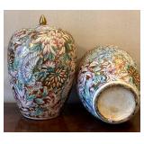 FR - Pair of Chinese Porcelain Ginger Jars - 12 Inches Tall, Chinoiserie Floral Pattern