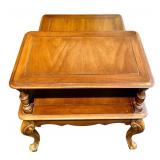 LR - Pair of Vintage Telephone Tables - Carved Wood