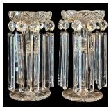 LR - Pair of Antique Cut-Glass Lusters with Scalloped Rims