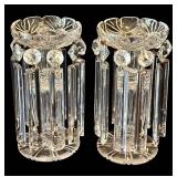 LR - Pair of Antique Cut-Glass Lusters with Scalloped Rims