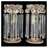 LR - Pair of Antique Cut-Glass Lusters with Scalloped Rims