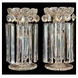 LR - Pair of Antique Cut-Glass Lusters with Scalloped Rims
