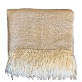 LR - Kennebunk Weavers Woven Blanket 58 x 38 Cream Throw Made in USA