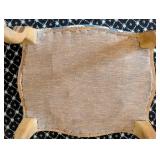 MB - Vintage Ottoman Footstool - Blue Cream Lattice Upholstery & Nailhead Trim