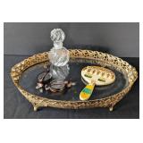 MB - Vintage Vanity Tray - Missing Stones, 9x13, Includes 2 Pairs Folding Reading Glasses