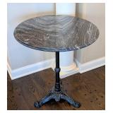 LR - Marble Top Accent Table Round, Cast Iron Pedestal Base