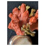 MB - Vintage Fabrice Paris Brooch - Coral Branch with Abalone Shell Cameo