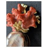 MB - Vintage Fabrice Paris Brooch - Coral Branch with Abalone Shell Cameo