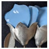MB - Vintage Fabrice Paris Floral Brooch - Blue Enamel Petals with Silver Leaves