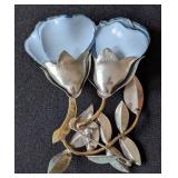MB - Vintage Fabrice Paris Floral Brooch - Blue Enamel Petals with Silver Leaves