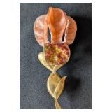 MB - Vintage Fabrice Paris Iris Brooch - Gold Tone with Pink Petals