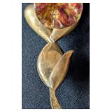 MB - Vintage Fabrice Paris Iris Brooch - Gold Tone with Pink Petals