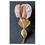 MB - Vintage Fabrice Paris Iris Brooch - Gold Tone with Pink Petals