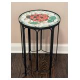 MB - Ladybug Mosaic Tile Accent Table, Black Metal Base