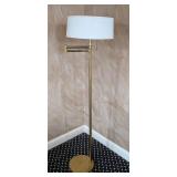 MB - Brass Floor Lamp with White Drum Shade, Dual Pull Chains