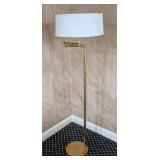 MB - Brass Floor Lamp with White Drum Shade, Dual Pull Chains