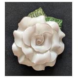 MB - Fabrice Paris Rose Brooch - White Enamel Rose with Green Leaves