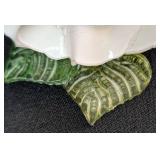 MB - Fabrice Paris Rose Brooch - White Enamel Rose with Green Leaves