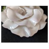 MB - Fabrice Paris Rose Brooch - White Enamel Rose with Green Leaves