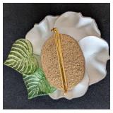 MB - Fabrice Paris Rose Brooch - White Enamel Rose with Green Leaves