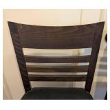 K - Pair Dark Wood Counter-Height Stools - Black Cushioned Seats