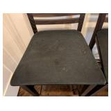 K - Pair Dark Wood Counter-Height Stools - Black Cushioned Seats