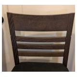 K - Pair Dark Wood Counter-Height Stools - Black Cushioned Seats