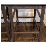 K - Pair Dark Wood Counter-Height Stools - Black Cushioned Seats