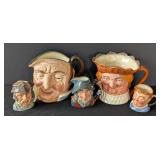 LR - Royal Doulton Five Character Mugs - Gladiator, Rip Van Winkle, Fat Boy & 2 Others
