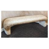 MB - Vintage Upholstered Bench Damask Fabric, Curved Ends