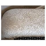 MB - Vintage Upholstered Bench Damask Fabric, Curved Ends