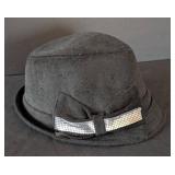 MB - Scala Pronto Vintage Black Felt Hat with Silver Sequin Bow - One Size