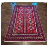 MB - Iranian Hand-Knotted Wool Rug - Red/Blue Geometric Medallion, 47 x 80 in