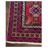 MB - Iranian Hand-Knotted Wool Rug - Red/Blue Geometric Medallion, 47 x 80 in