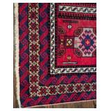 MB - Iranian Hand-Knotted Wool Rug - Red/Blue Geometric Medallion, 47 x 80 in