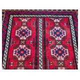 MB - Iranian Hand-Knotted Wool Rug - Red/Blue Geometric Medallion, 47 x 80 in