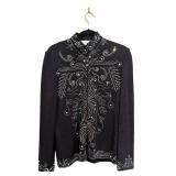 MB - St John Evening by Marie Gray - Black Knit Jacket with Rhinestones - Size 8