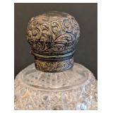 MB - Antique Sterling Silver Top Crystal Bottle - Diamond-Cut Glass