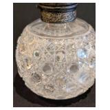 MB - Antique Sterling Silver Top Crystal Bottle - Diamond-Cut Glass