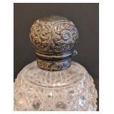MB - Antique Sterling Silver Top Crystal Bottle - Diamond-Cut Glass