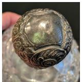 MB - Antique Sterling Silver Top Crystal Bottle - Diamond-Cut Glass
