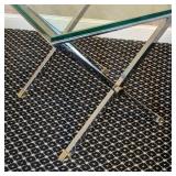 MB - Vintage Glass-Top Side Table with X-Frame Chrome Base