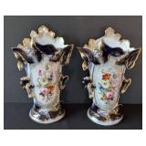 MB - Vintage Porcelain Vases - Floral Bouquet with Gold Trim (Lot of 2)